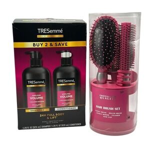 TRESemmé Amplified Volume Shampoo & Conditioner 28oz w/ Pink 5pc Hair Brush Set